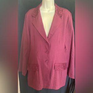 Vintage Synari wine colored dress jacket,  hip length, Sz 14, gently used.